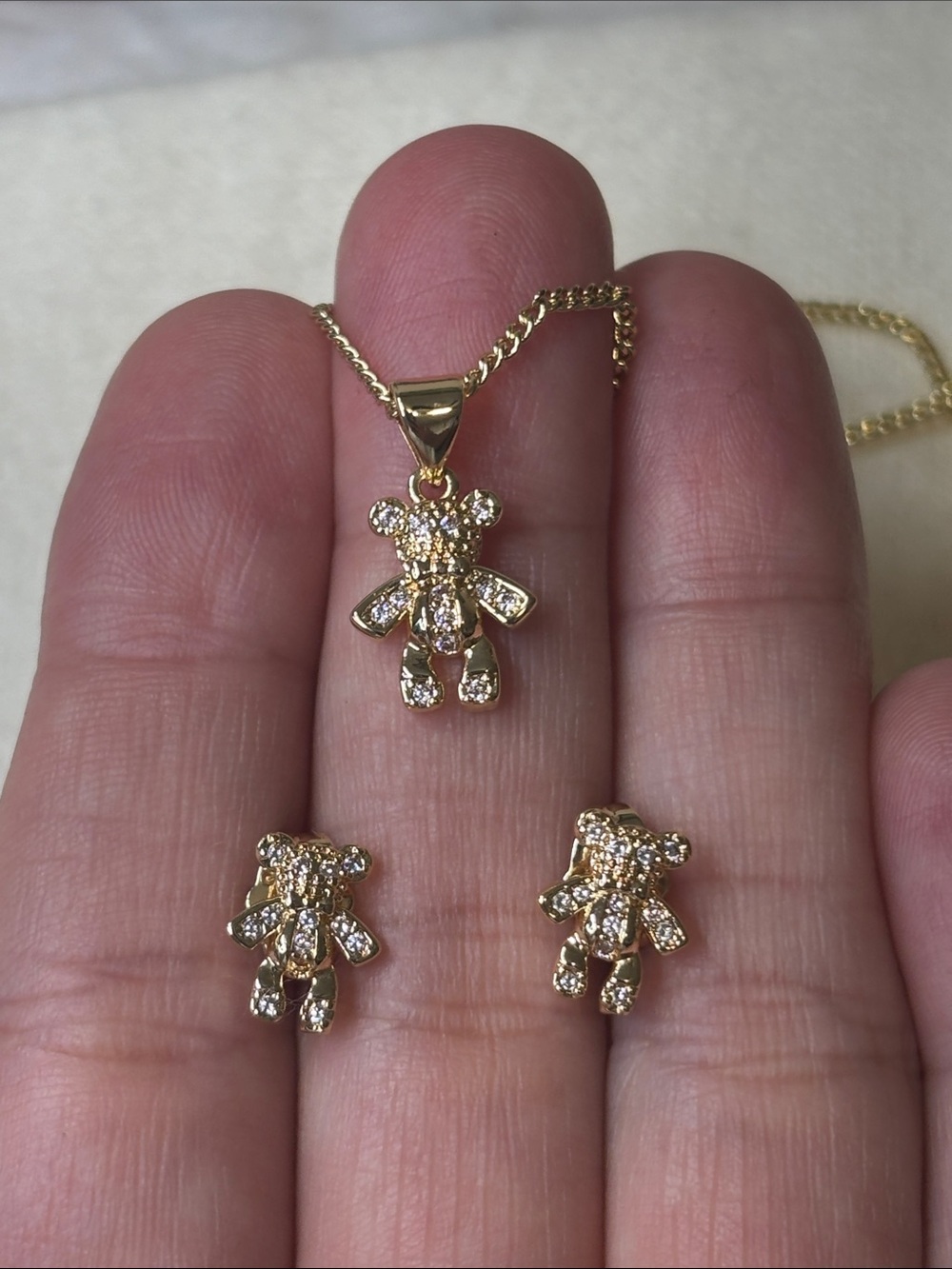 AAA CZ Pave Earrings and Pendant Set 18k Yellow Gold Filled